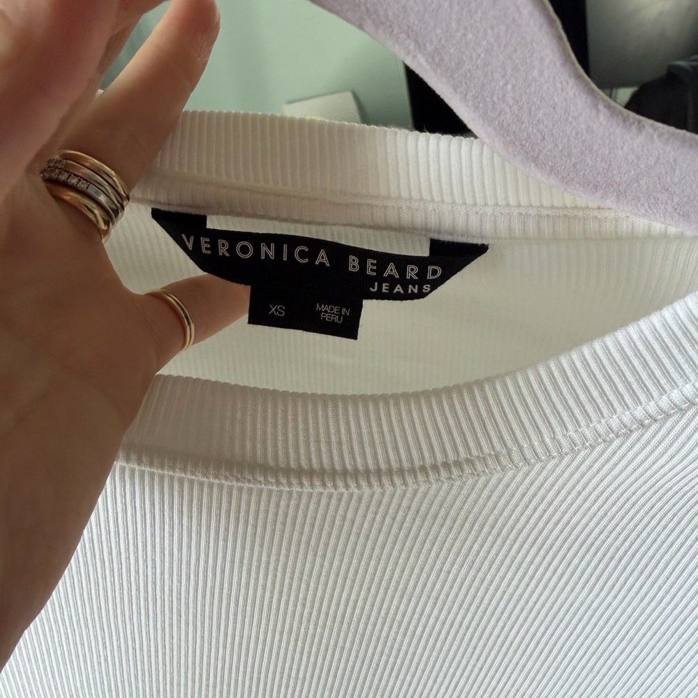 Veronica Beard Ivory Ribbed Knit Top